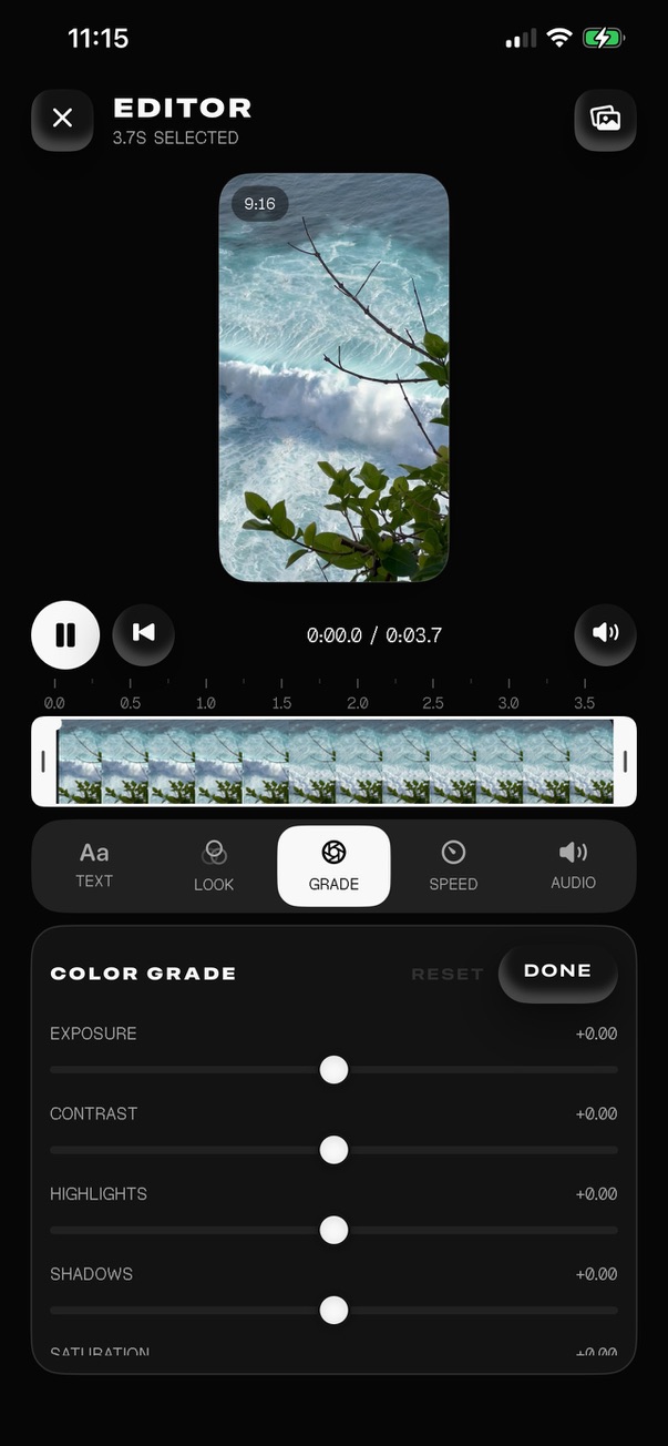 Video editor interface in 10SF