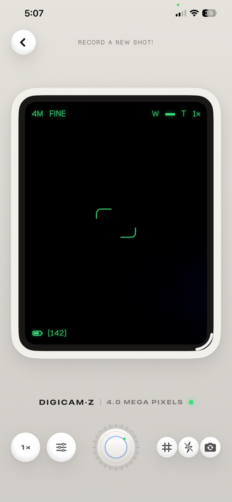 10Secs DigiCam·Z viewfinder with a green CCD readout